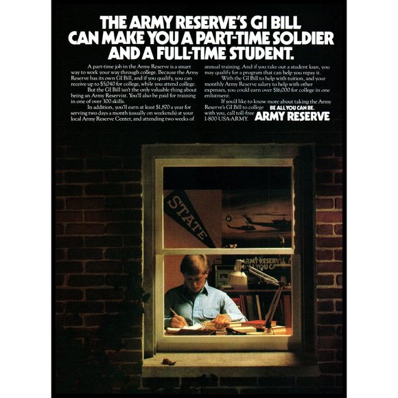 1989 Army Reserve Recruiting Recruiter Vintage Print Ad GI Bill College Wall Art - Picture 1 of 1